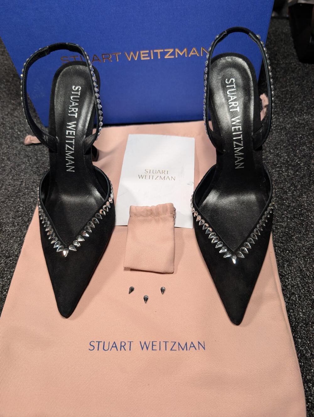 Stuart Weitzman Gemcut XCurve 100 Crystal Slingback Pumps Black 8.5B